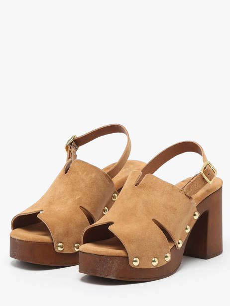 Sandales à Talon Carbini En Cuir Coco abricot Marron women V3107B vue secondaire 1