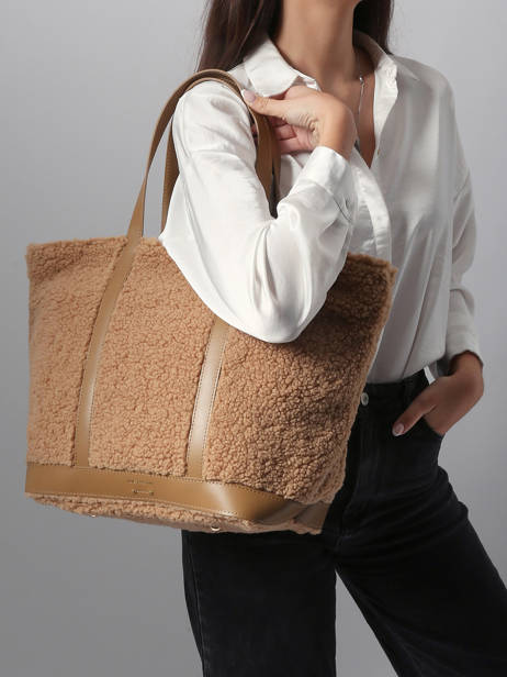Le Cabas L Zippé Shearling Et Cuir Vanessa bruno Marron cabas 15V40409 vue secondaire 1